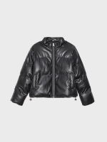 %Pto% Black leather effect quilted jacket black front view
