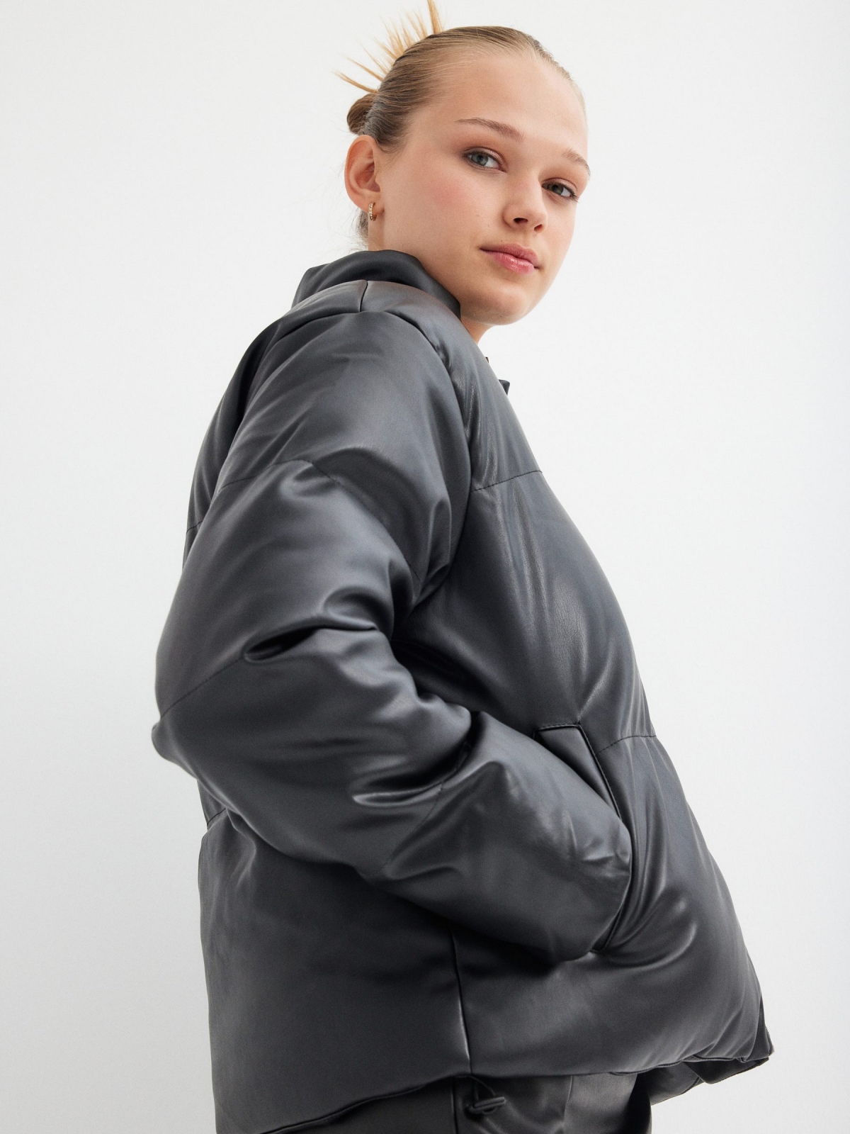 %New% Black leather effect quilted jacket black %New% Black leather effect quilted jacket black