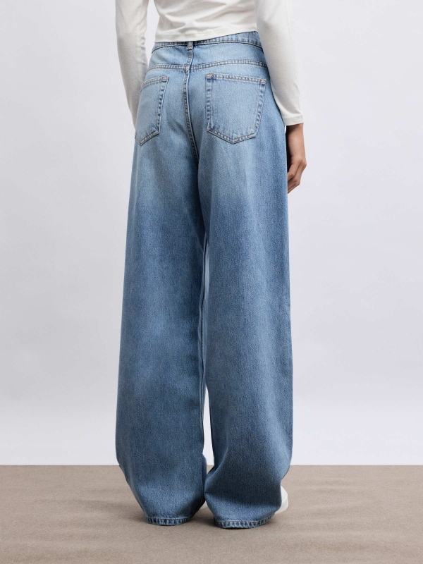 Wide leg high rise jeans blue middle back view