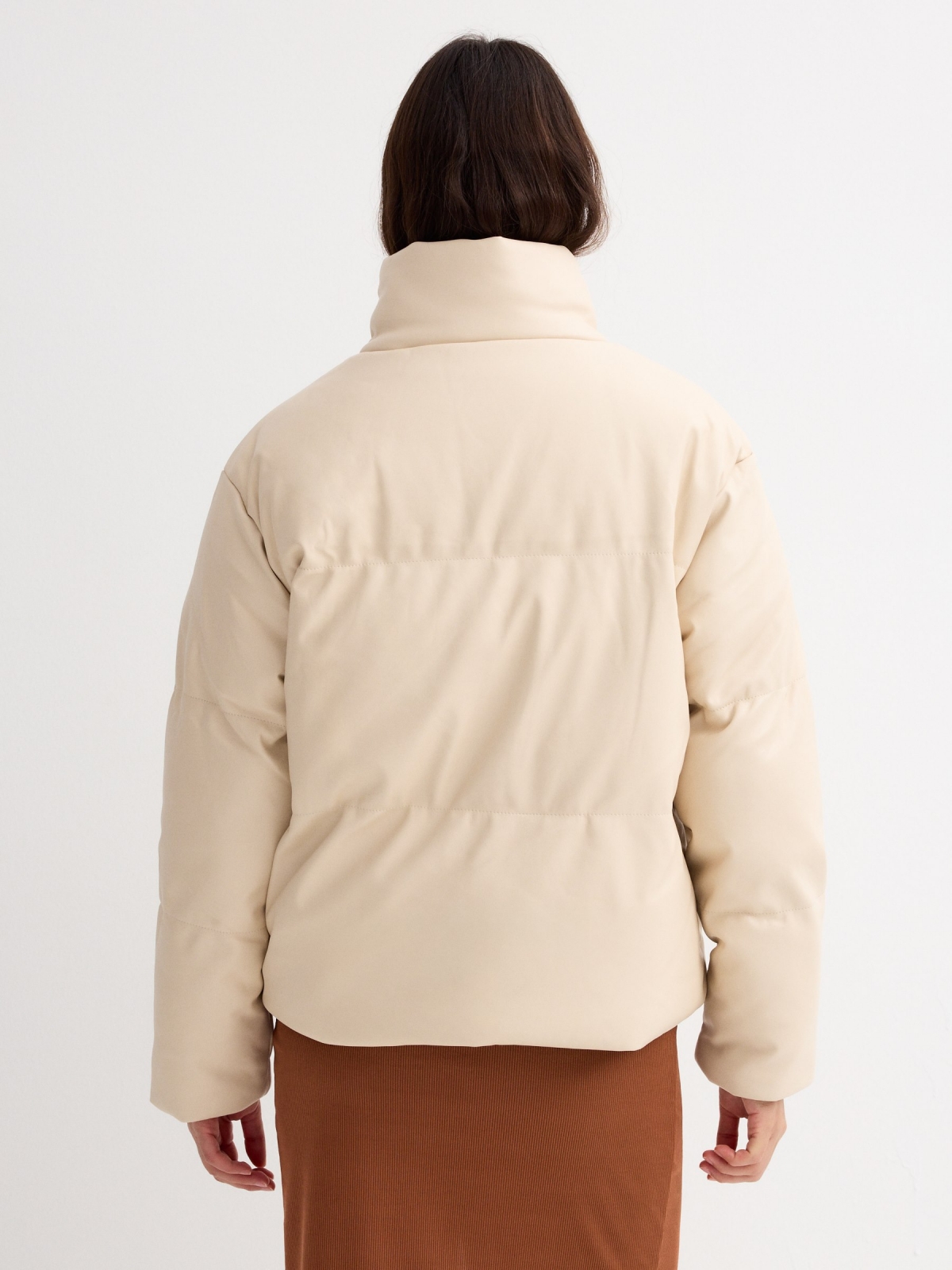 Beige leather effect quilted jacket beige middle back view