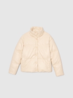 %Pto% Beige leather effect quilted jacket beige front view