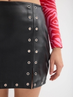 %Pto% Black mini skirt with studded leather effect black