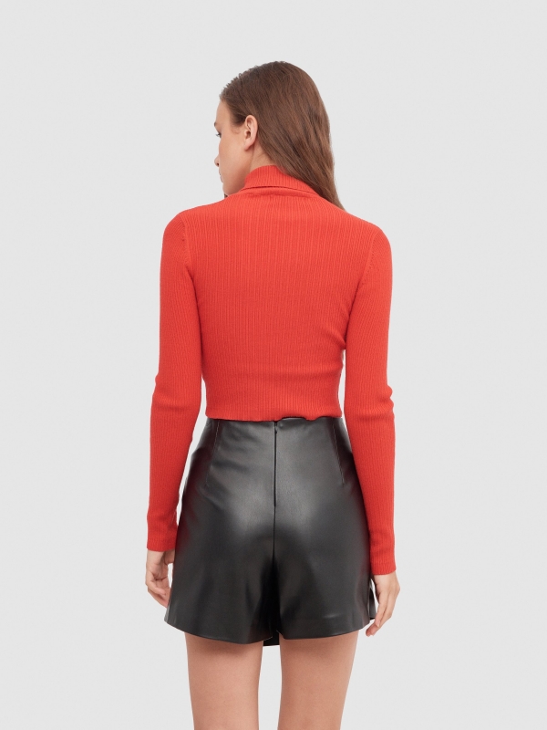 Black mini skirt with knotted leather effect black middle back view