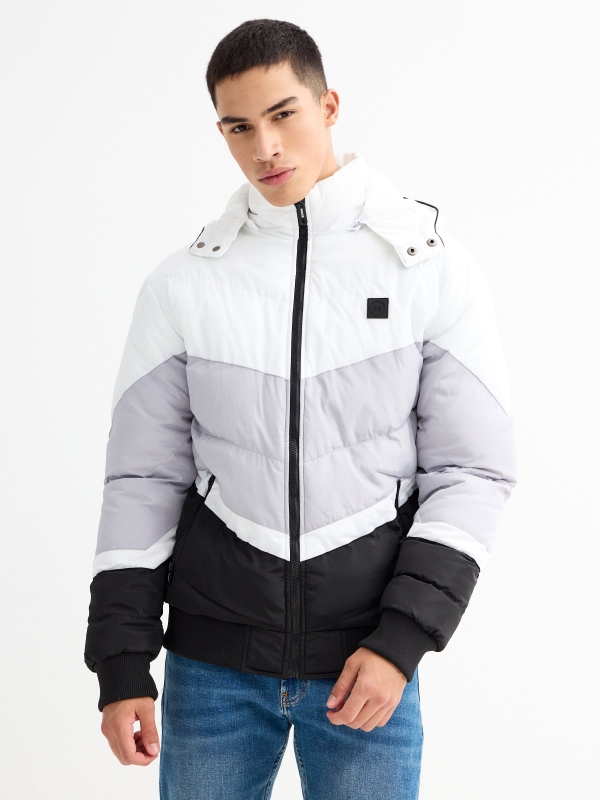 Hooded quilted jacket black detail view