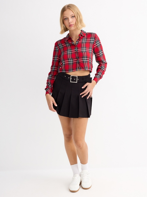 Red plaid crop shirt red general front view