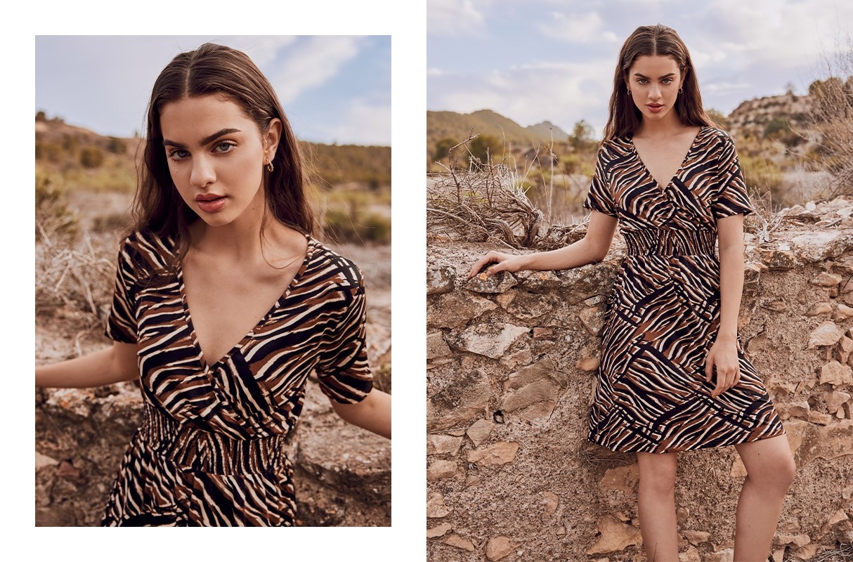 Vestido mini animal print multicolor vista media frontal