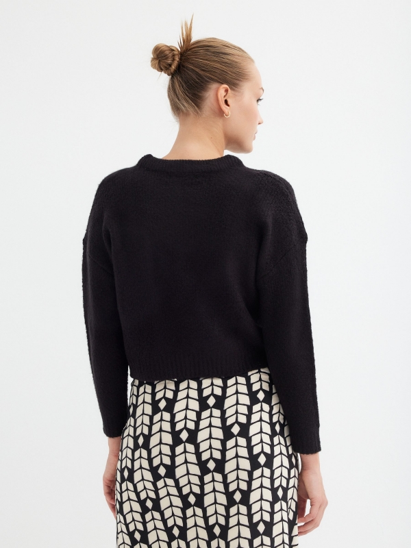 Cropped round neck jumper black middle back view