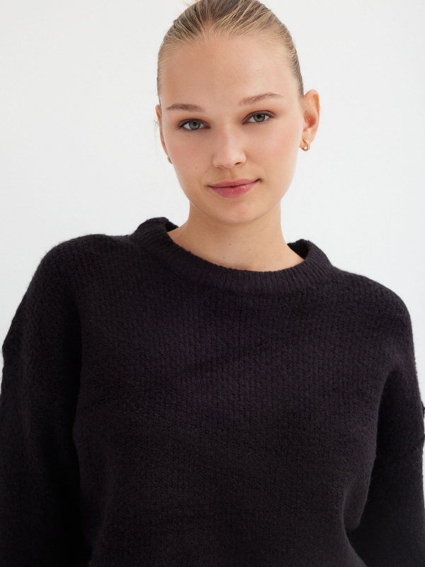  Cropped round neck jumper black