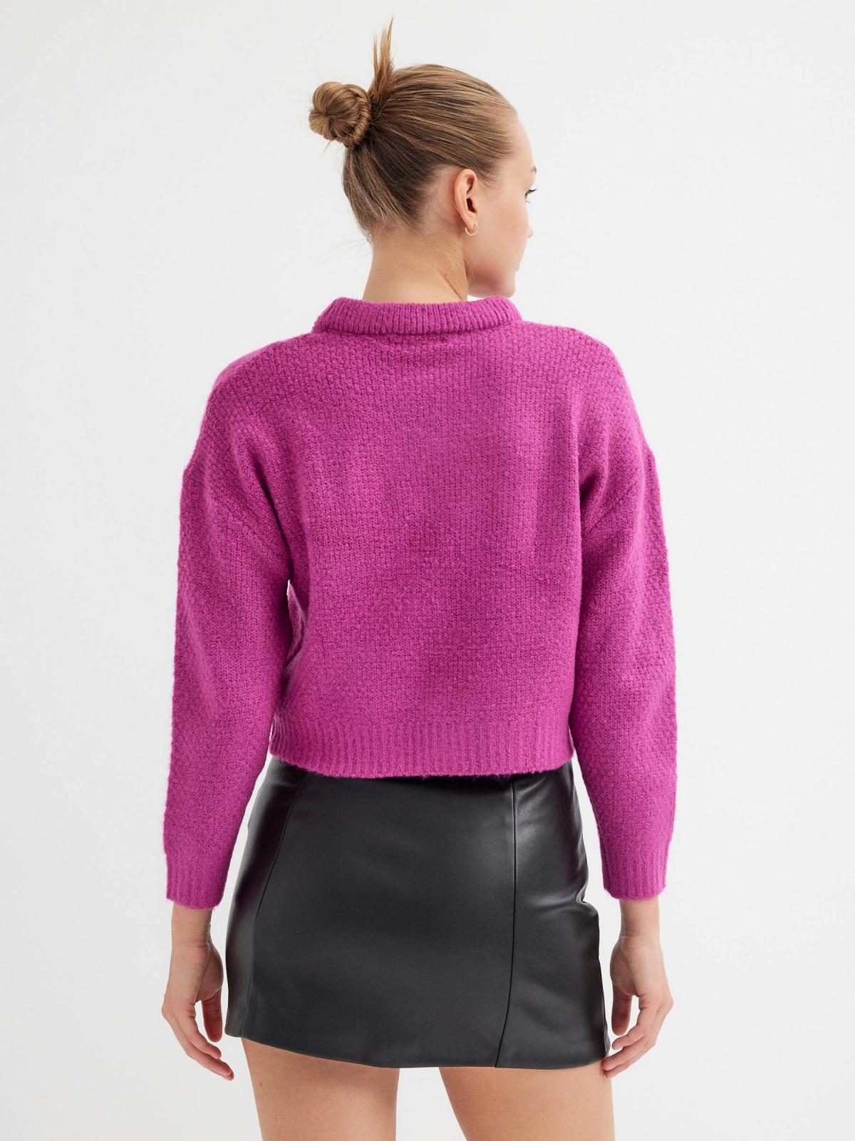 Cropped round neck jumper fuchsia middle back view