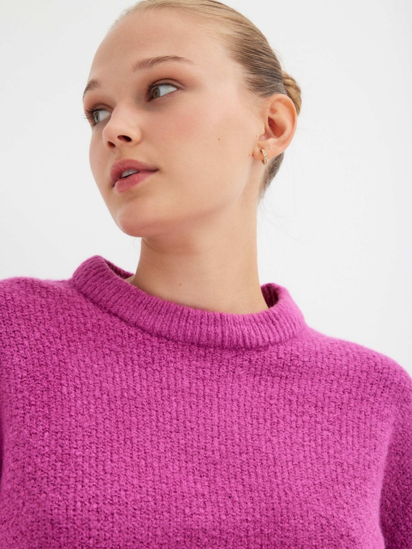  Cropped round neck jumper fuchsia