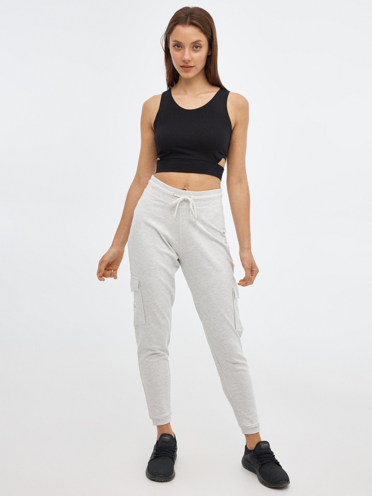 Plush jogger pants light melange front view