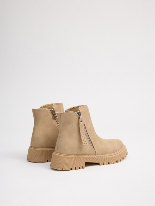 Beige platform boot with zipper beige 45º back view