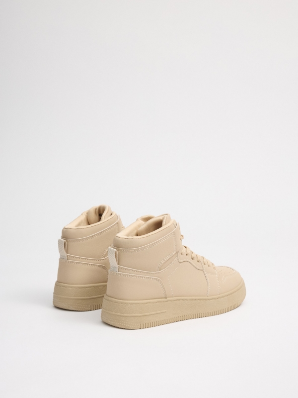 High-top basketball sneakers with platform beige 45º back view