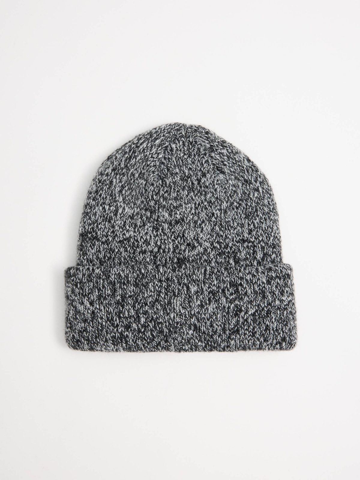 Gray knit rolled beanie grey 45º back view