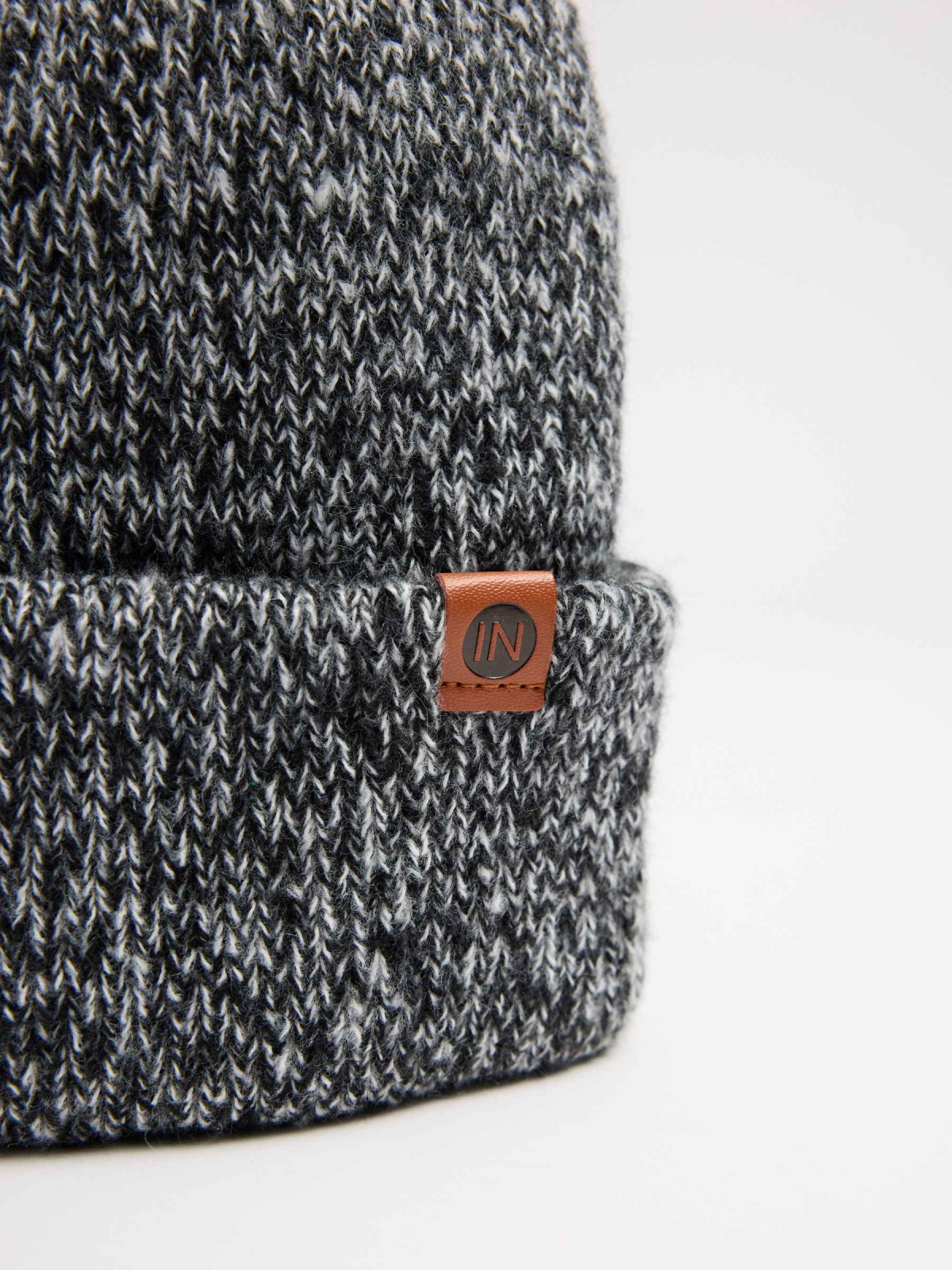 Gray knit rolled beanie grey front view