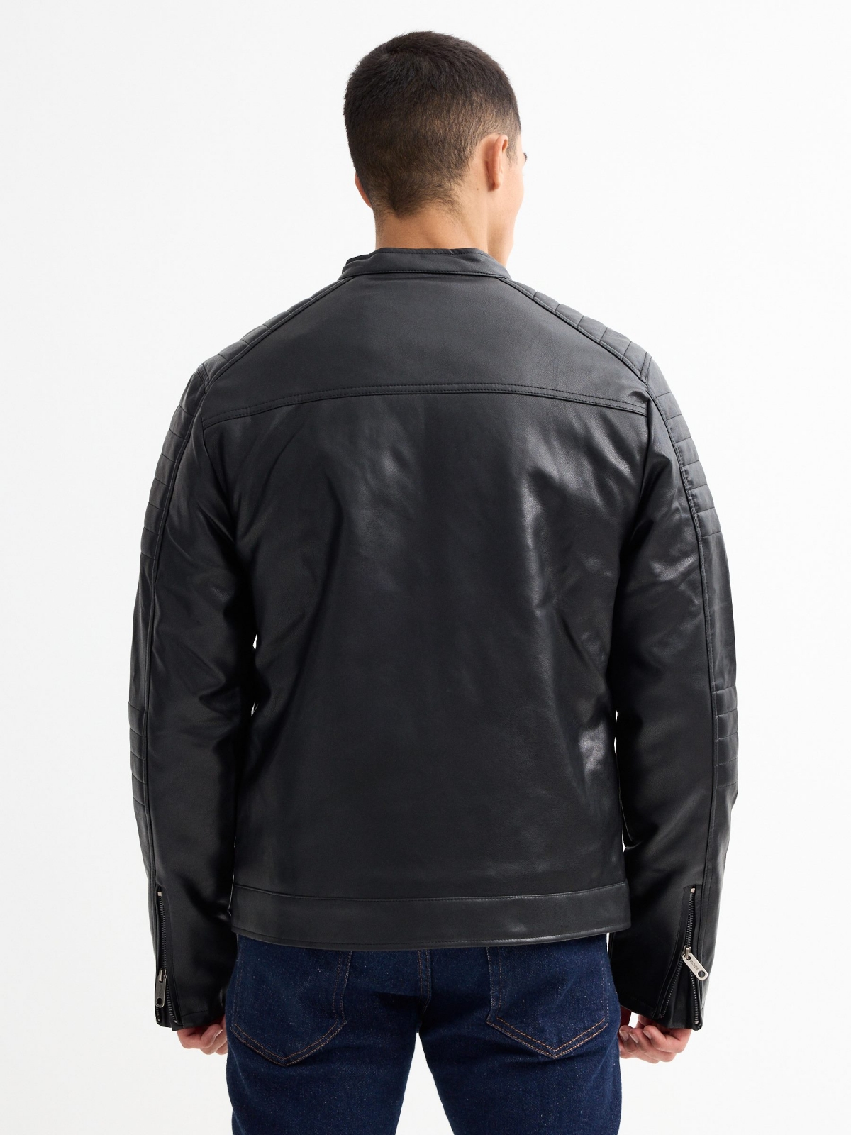 Black leather effect jacket black middle back view