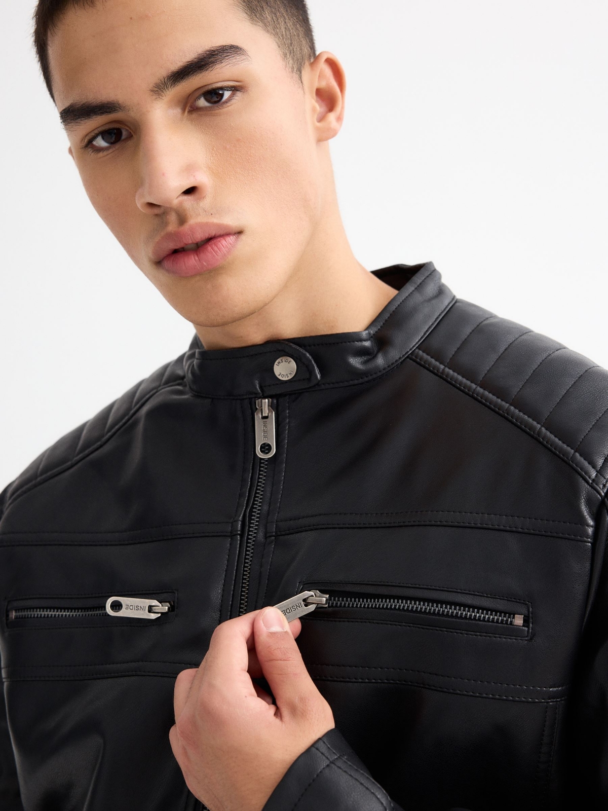 Black leather effect jacket black detail view