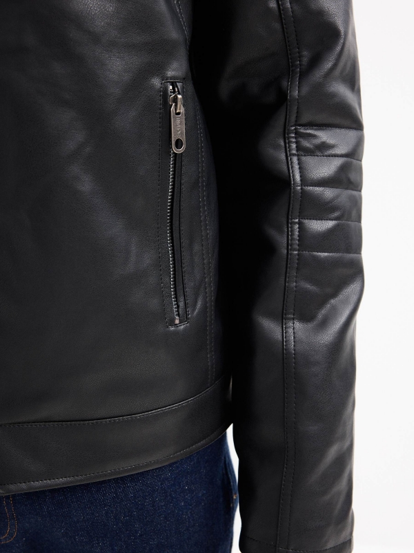 Black leather effect jacket black detail view