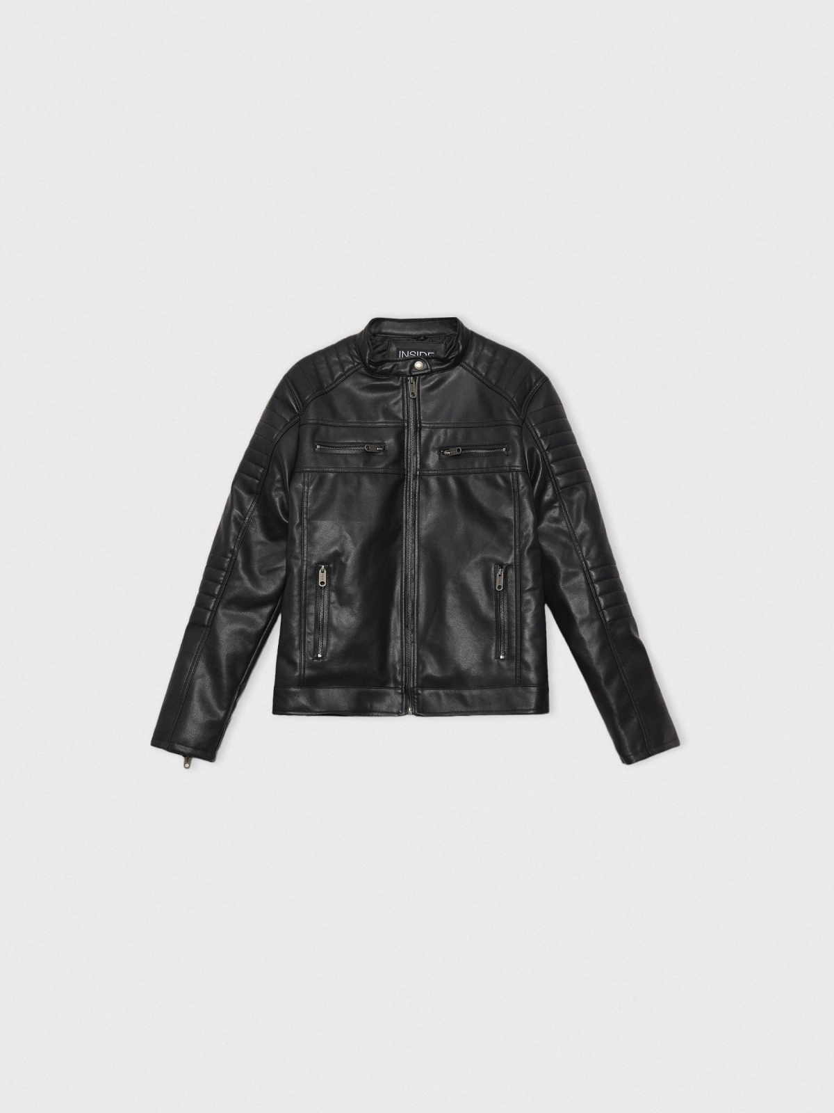  Black leather effect jacket black front view