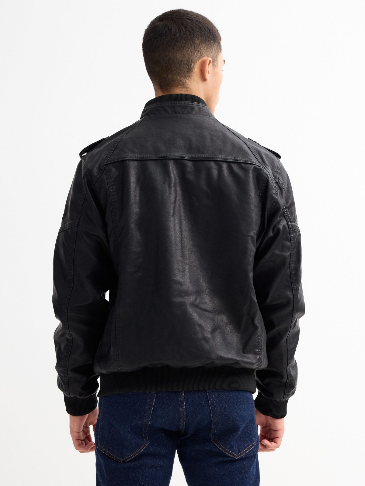 Black leather effect jacket black middle back view