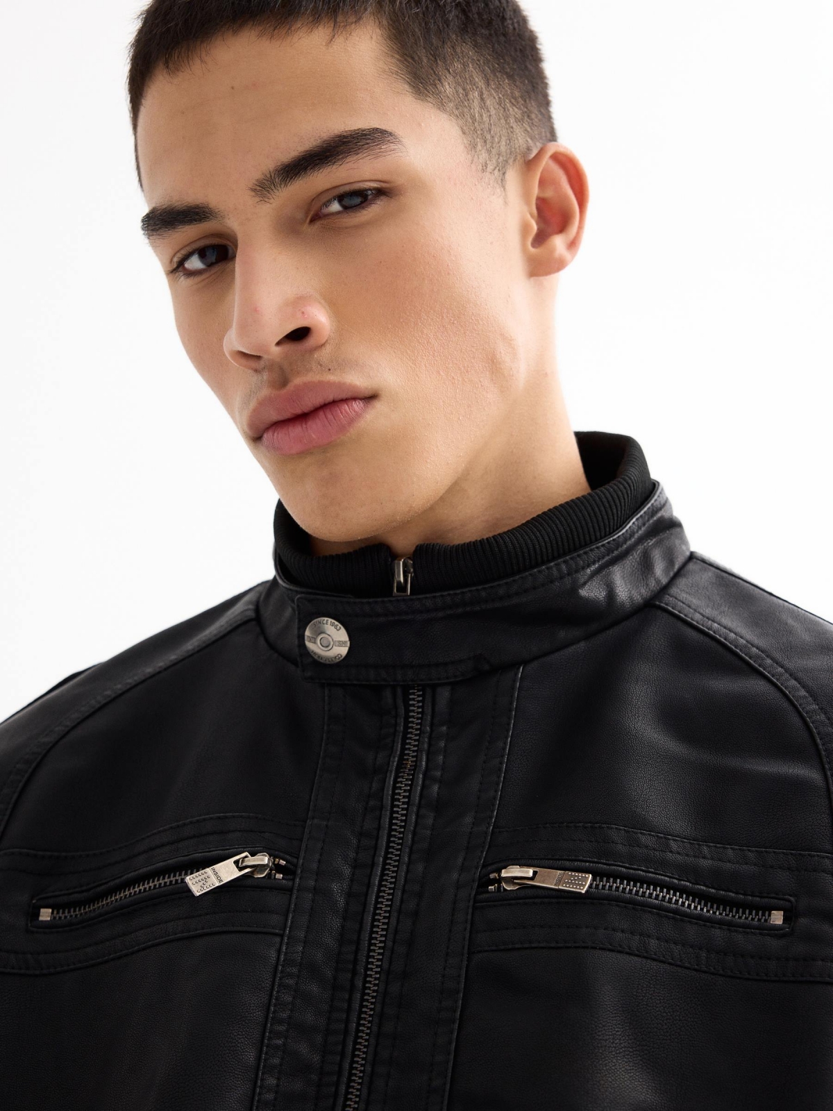 Black leather effect jacket black detail view