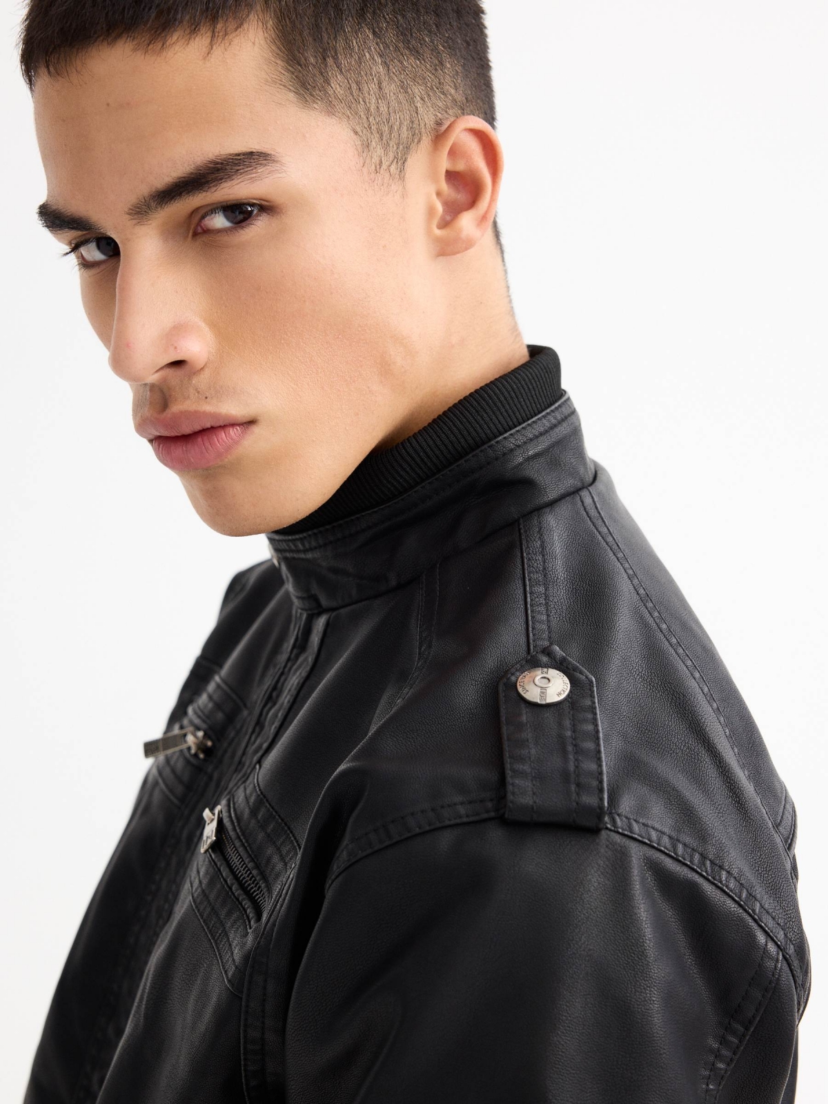 Black leather effect jacket black detail view