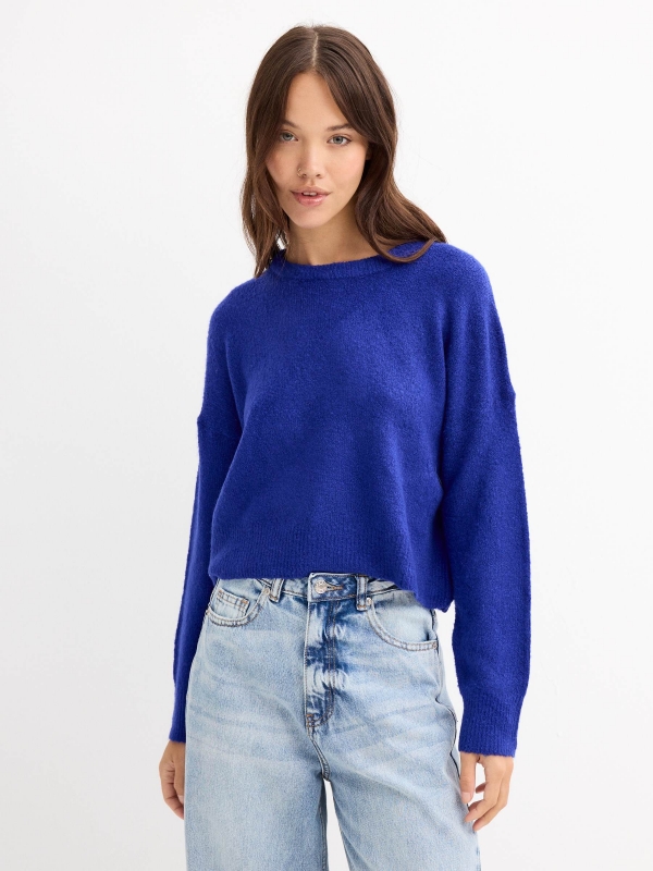 Shoulder seam sweater dark blue middle front view