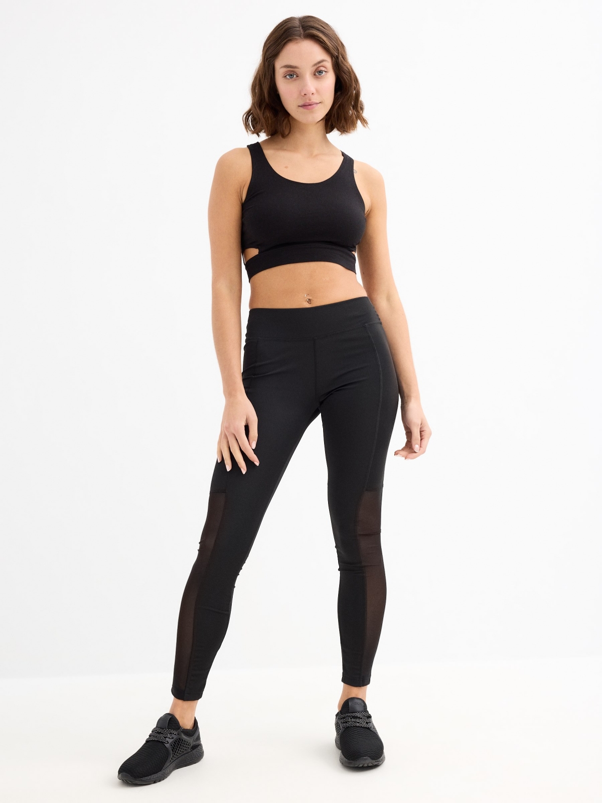 Leggings detalle mesh negro vista general frontal