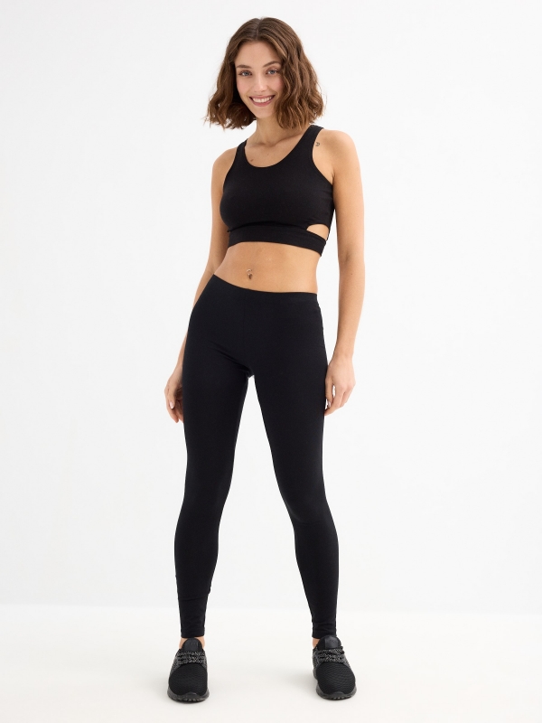 Basic black high waisted leggings black general front view