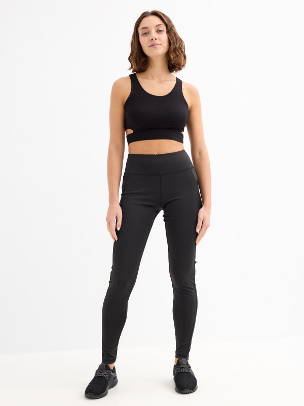 Leggings with mesh pocket black general front view