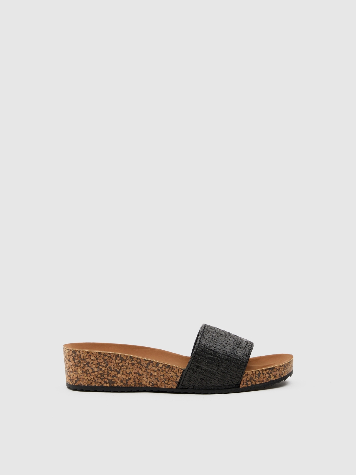 Raffia spade wedge black/beige
