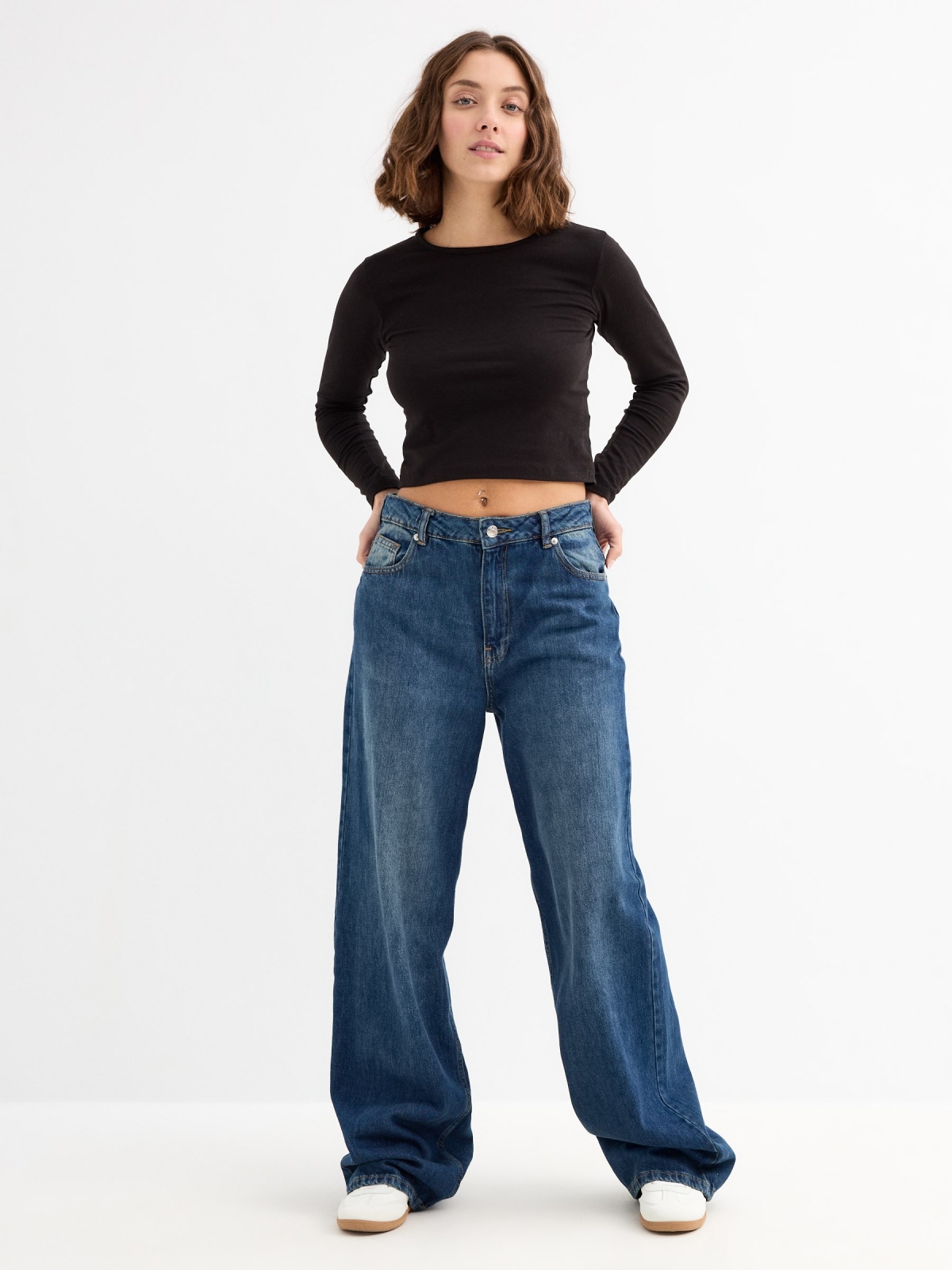 Jeans Wide Leg de tiro alto azul vista general frontal