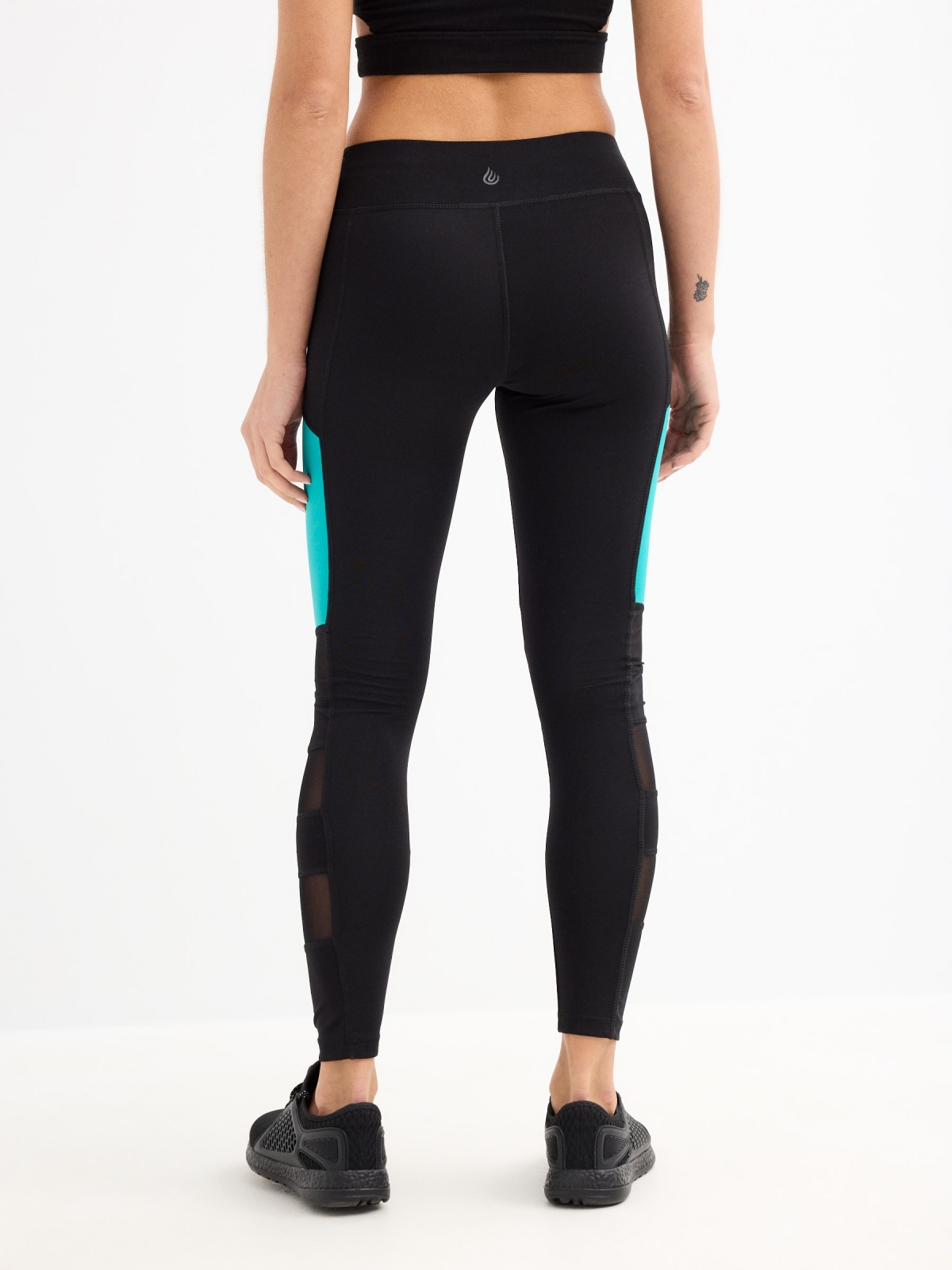 Blue blocks leggings black middle back view