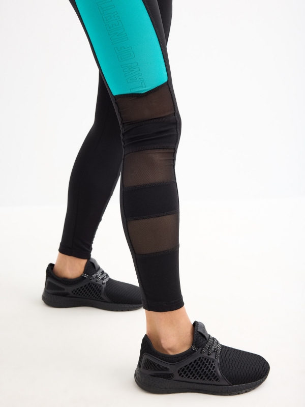 Blue blocks leggings black detail view