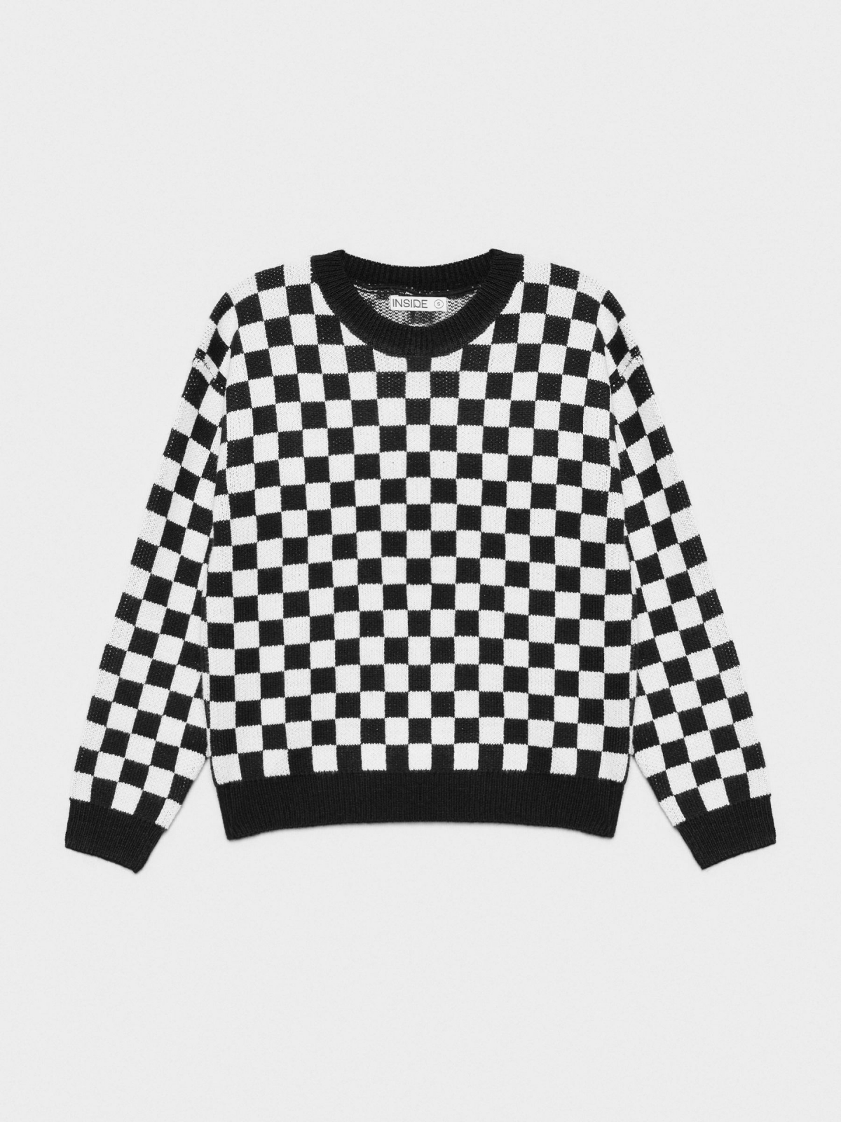  Checkered jacquard sweater black front view