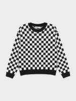 %Pto% Checkered jacquard sweater black front view