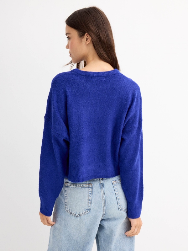 Shoulder seam sweater dark blue middle back view