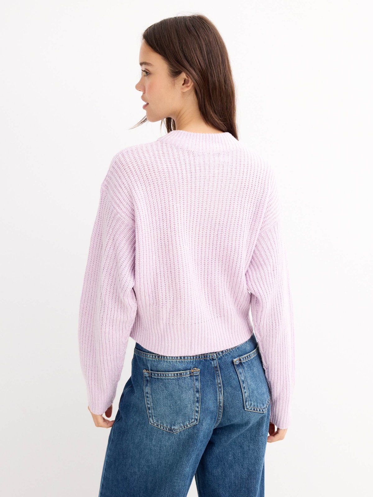 Sweater round neck lilac middle back view