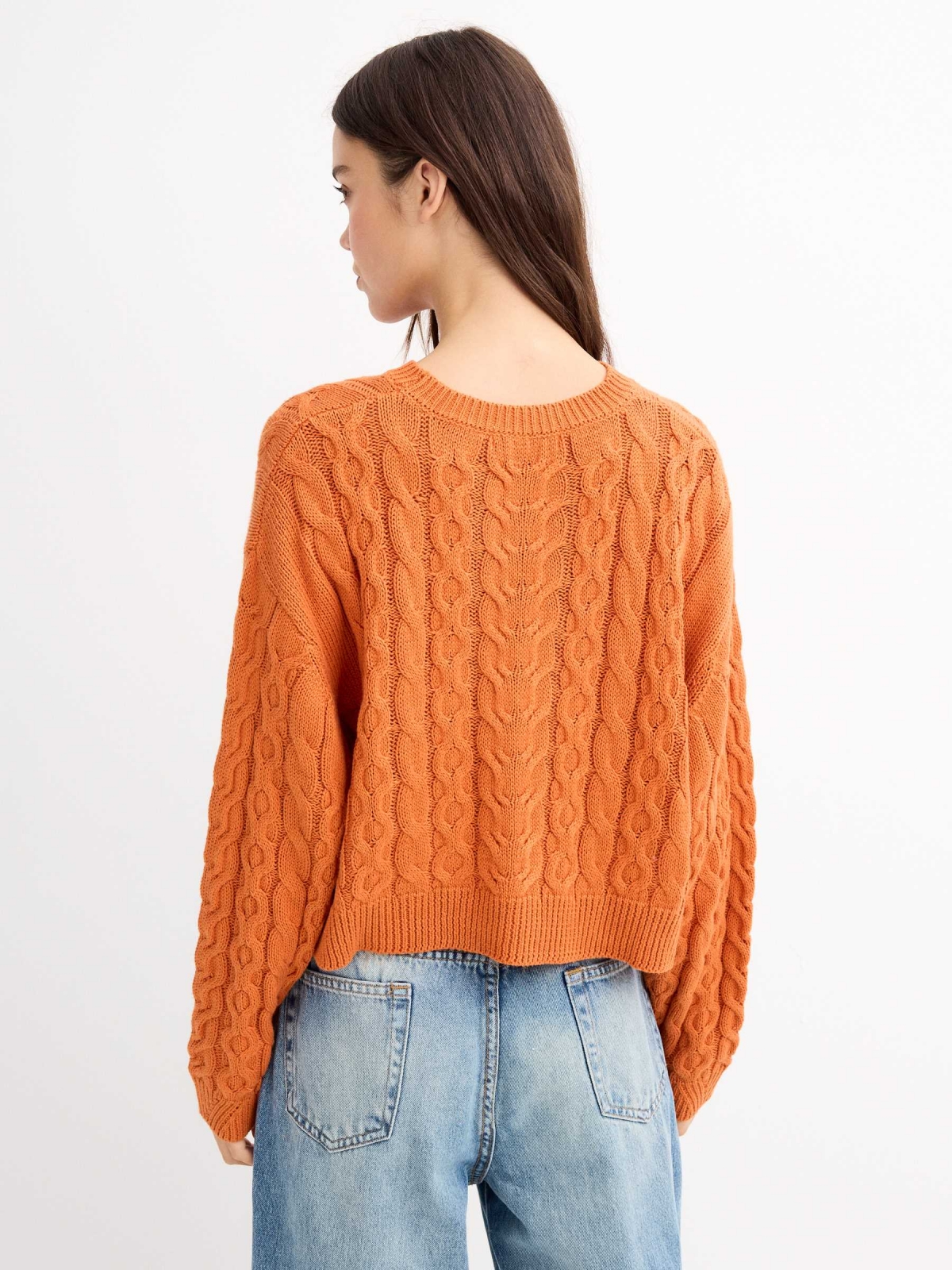 Round neck sweater orange middle back view