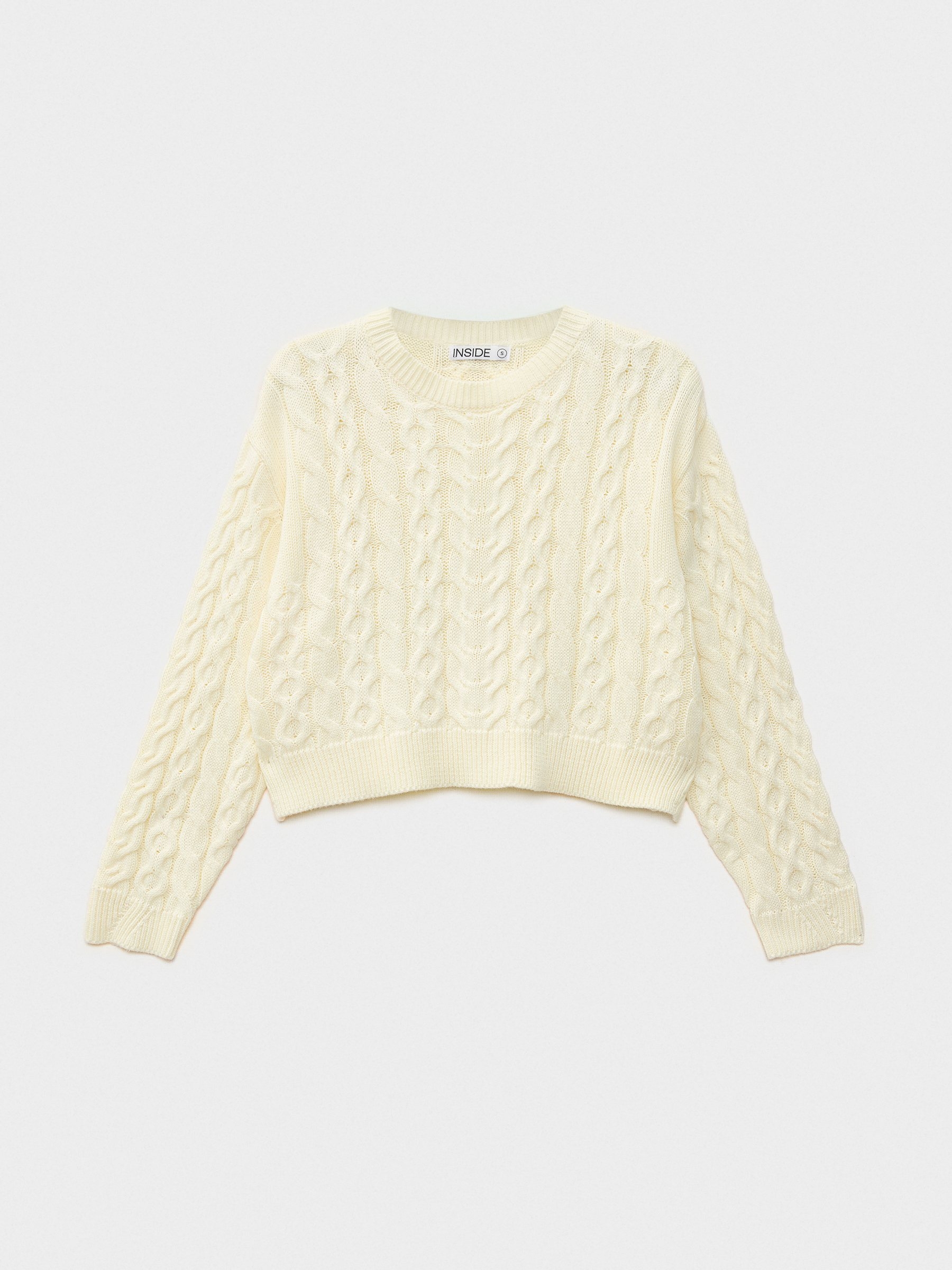 Round neck sweater off white middle front view