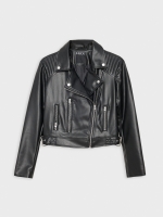 %Pto% Cazadora biker efecto piel bolsillos negro vista frontal