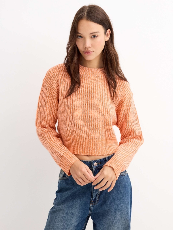 Sweater round neck orange middle front view