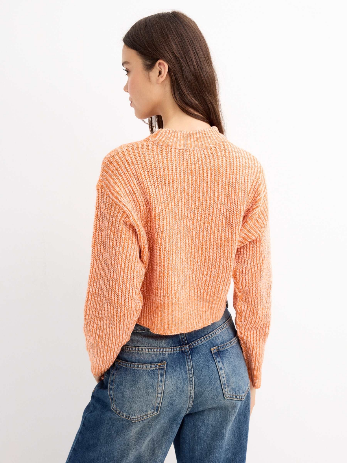 Sweater round neck orange middle back view