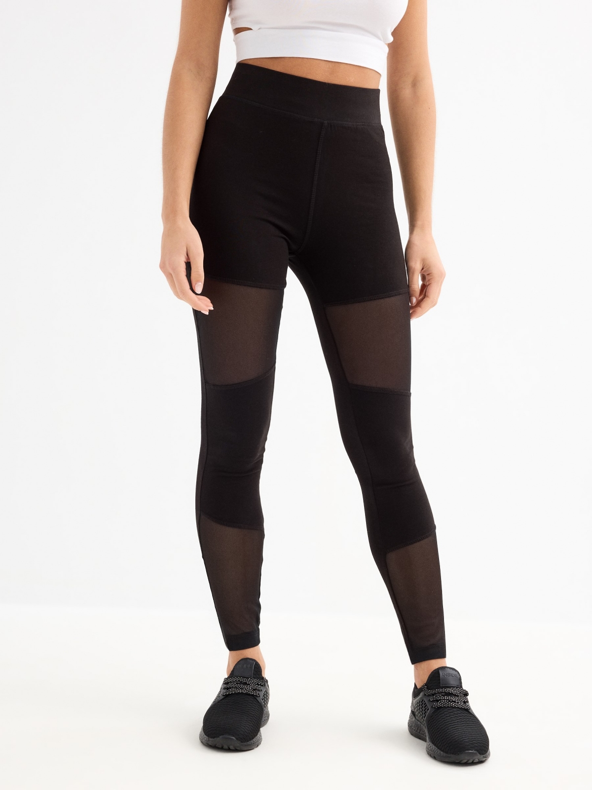 Leggins combined with mesh black middle front view