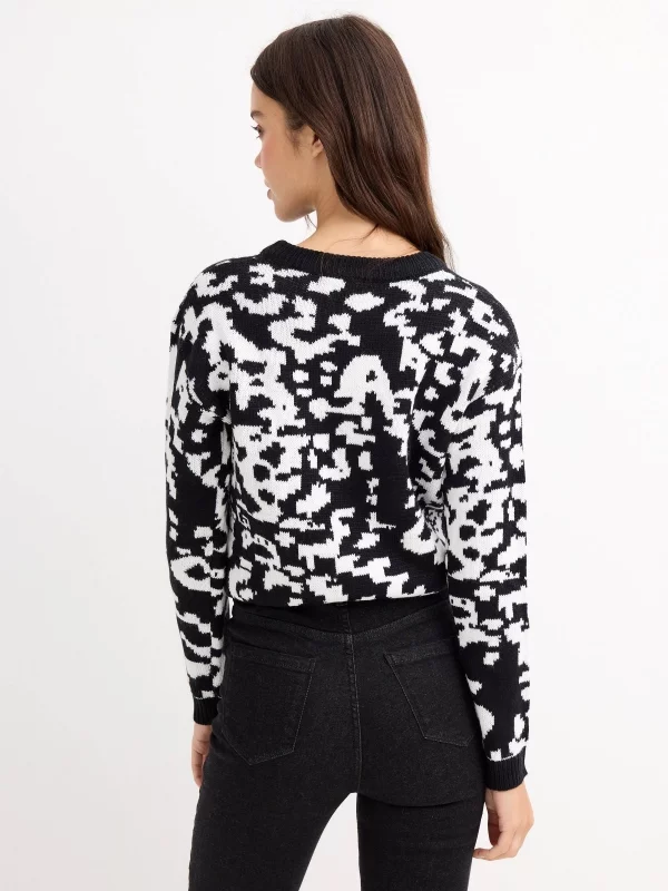 Black and white abstract sweater black middle back view