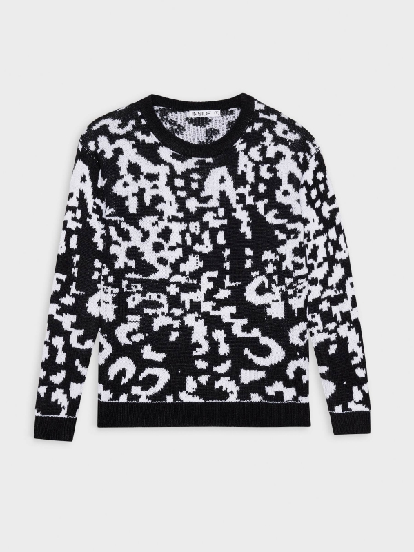  Black and white abstract sweater black front view