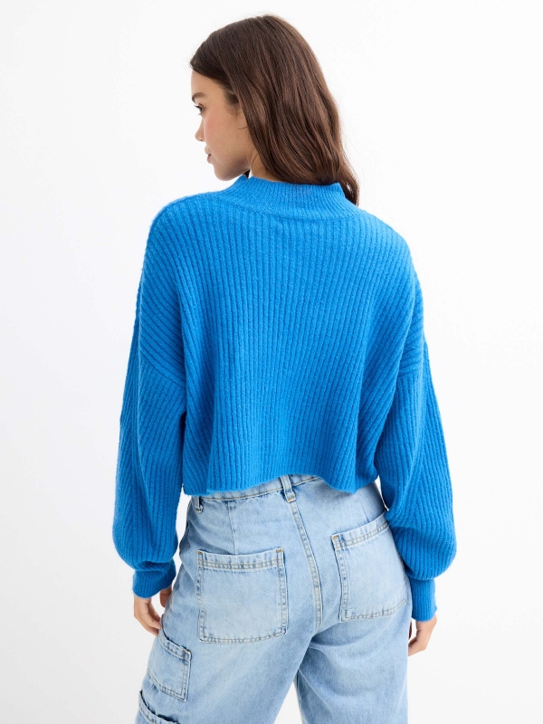 Perkins neck ribbed jumper blue middle back view