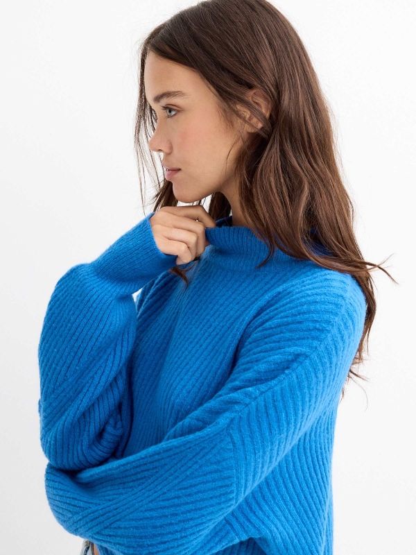 Perkins neck ribbed jumper blue detail view