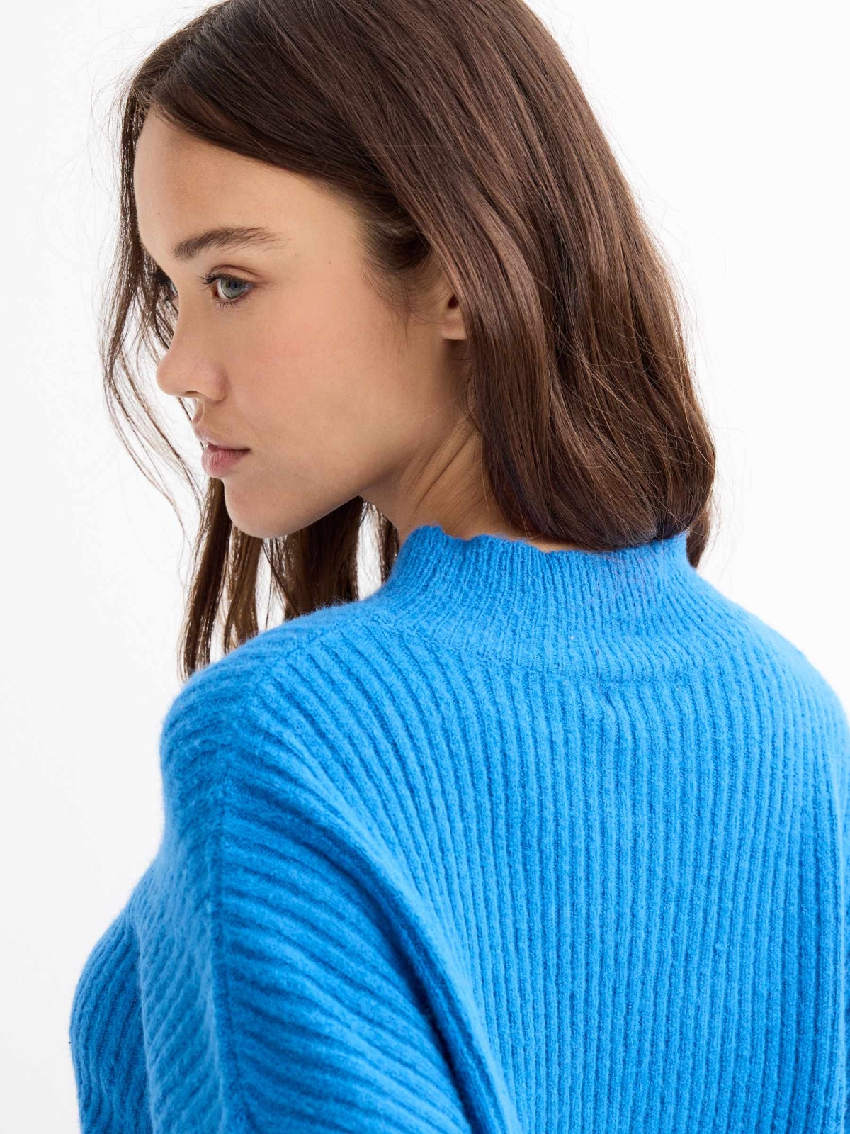 Perkins neck ribbed jumper blue detail view