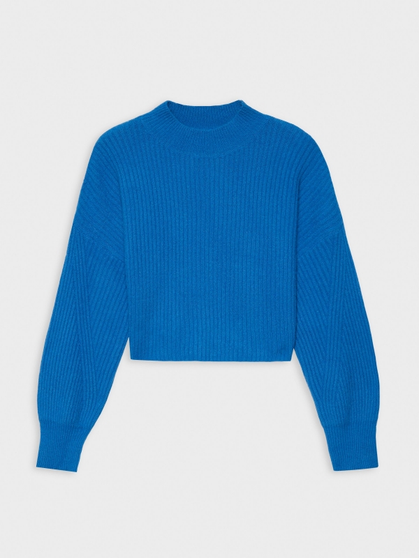  Perkins neck ribbed jumper blue front view